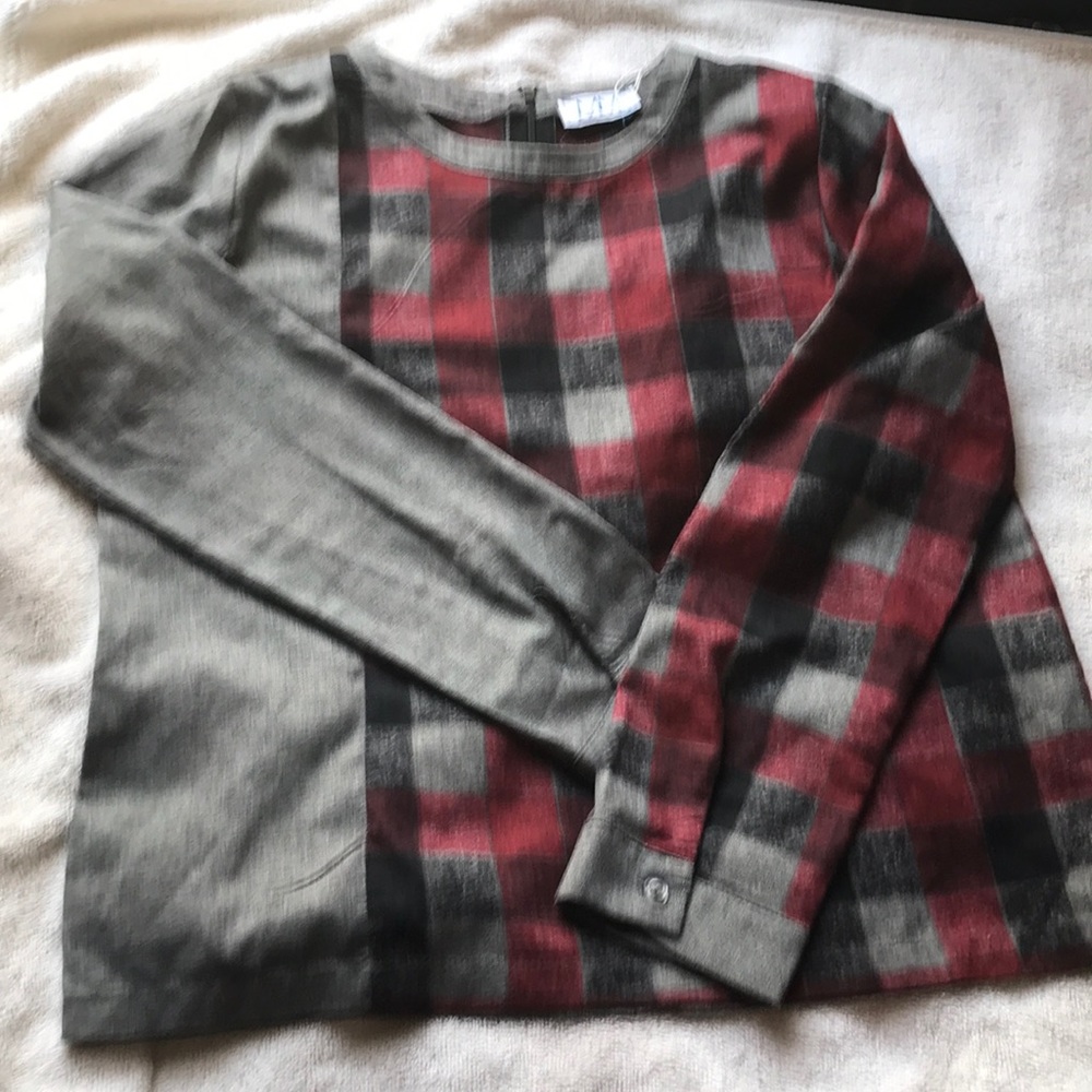 Girls size 18 top, maroon with grey and black